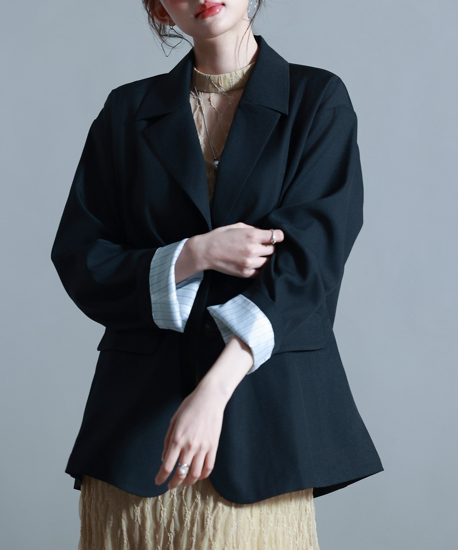 袖口折り返しテーラードジャケットsdp0255 ブラック