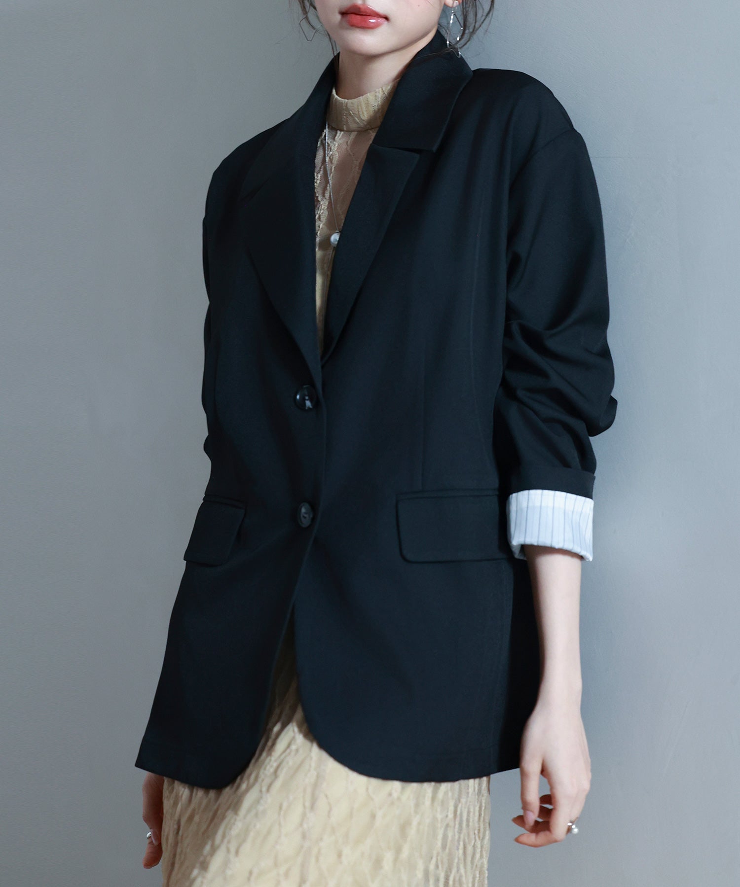 袖口折り返しテーラードジャケットsdp0255 ブラック