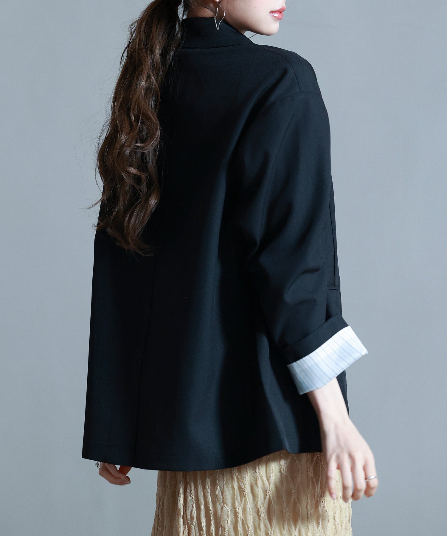 袖口折り返しテーラードジャケットsdp0255 ブラック