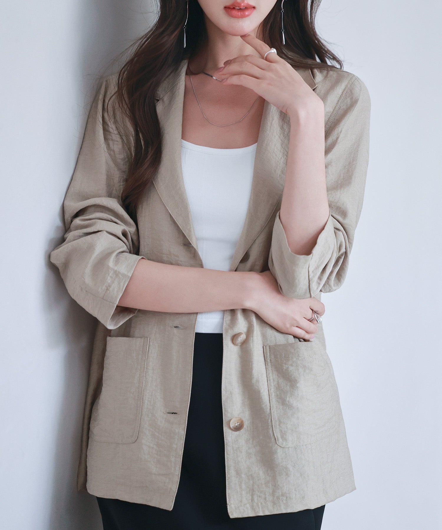 フロントポケットテーラードジャケットsdp0257 ベージュ