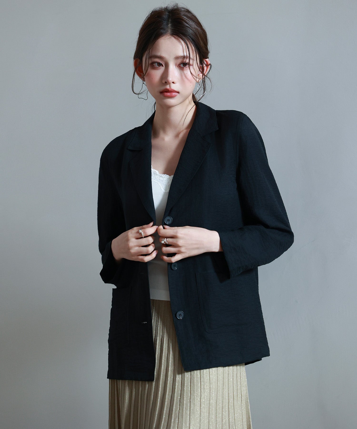 フロントポケットテーラードジャケットsdp0257 ブラック