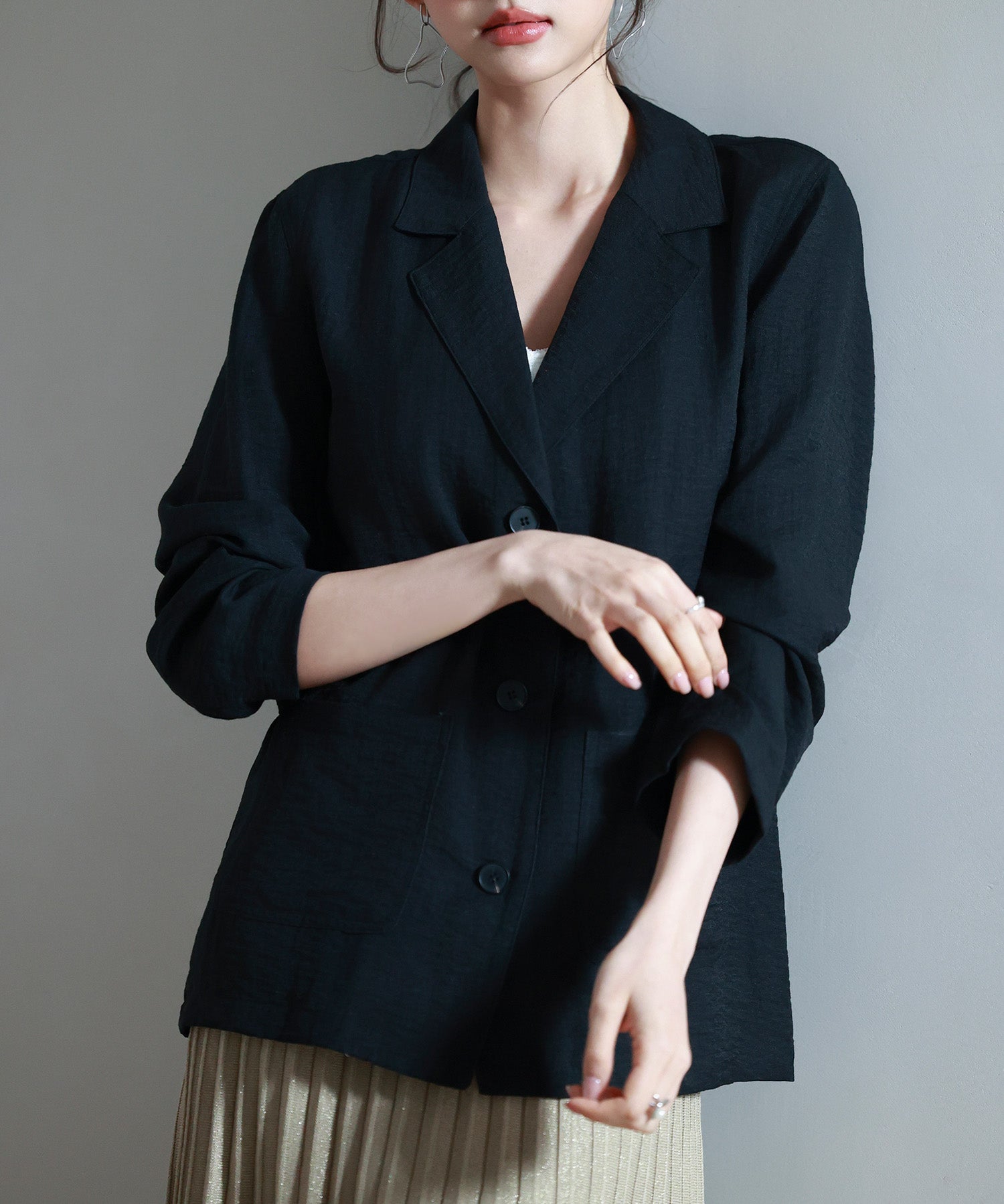 フロントポケットテーラードジャケットsdp0257 ブラック