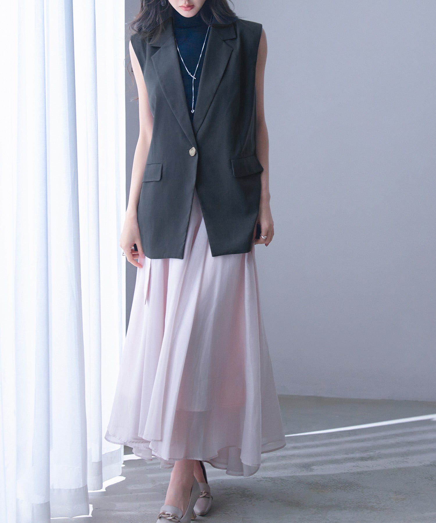 バックパプラムテーラードジレsdp0258 チャコール