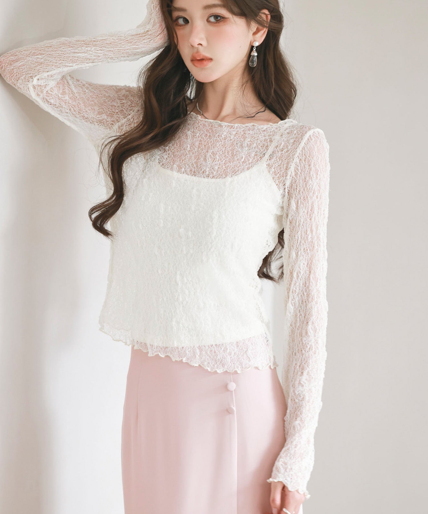 キャミソールとレーストップス2点セットsdp0259 アイボリー