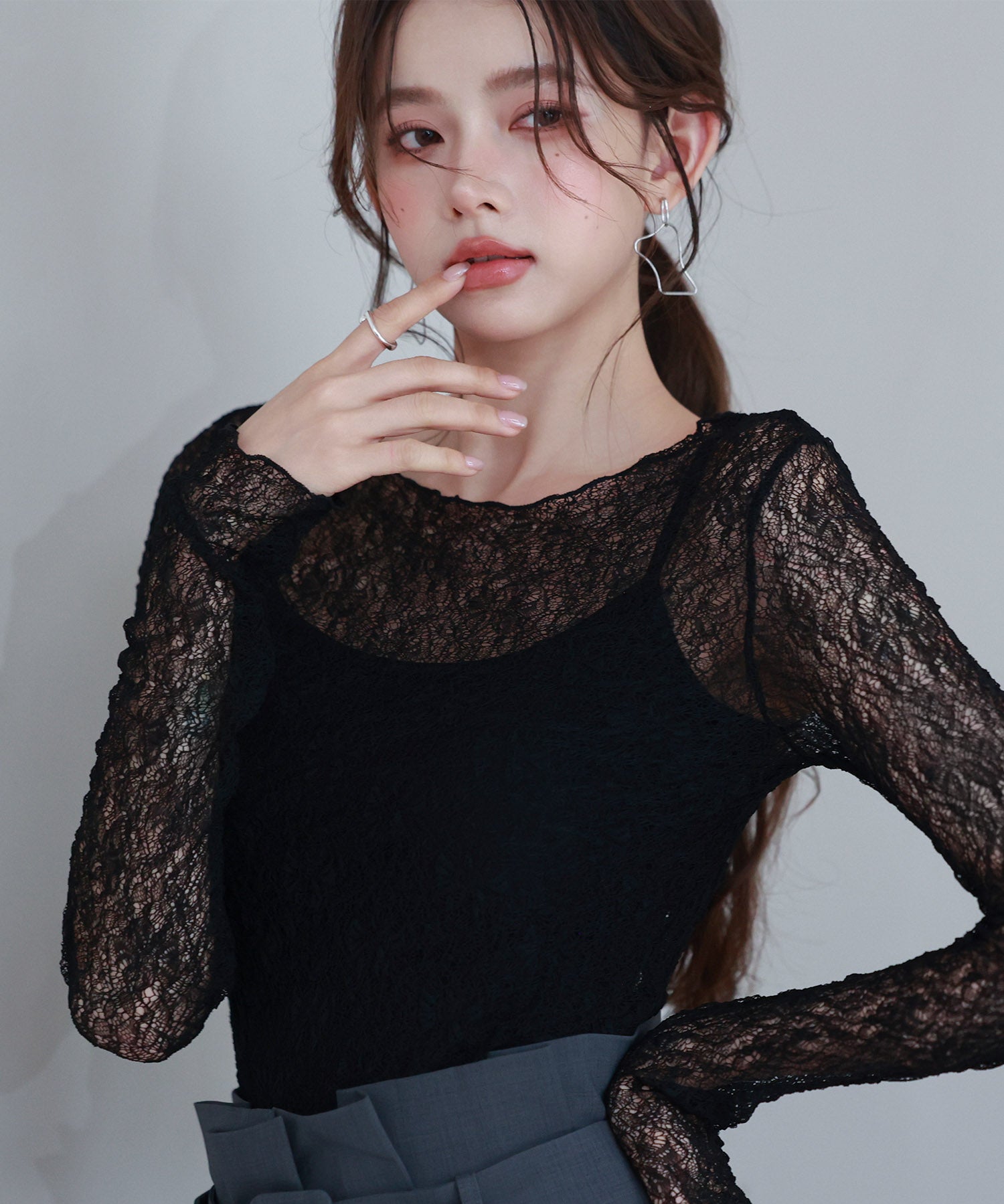 キャミソールとレーストップス2点セットsdp0259 ブラック