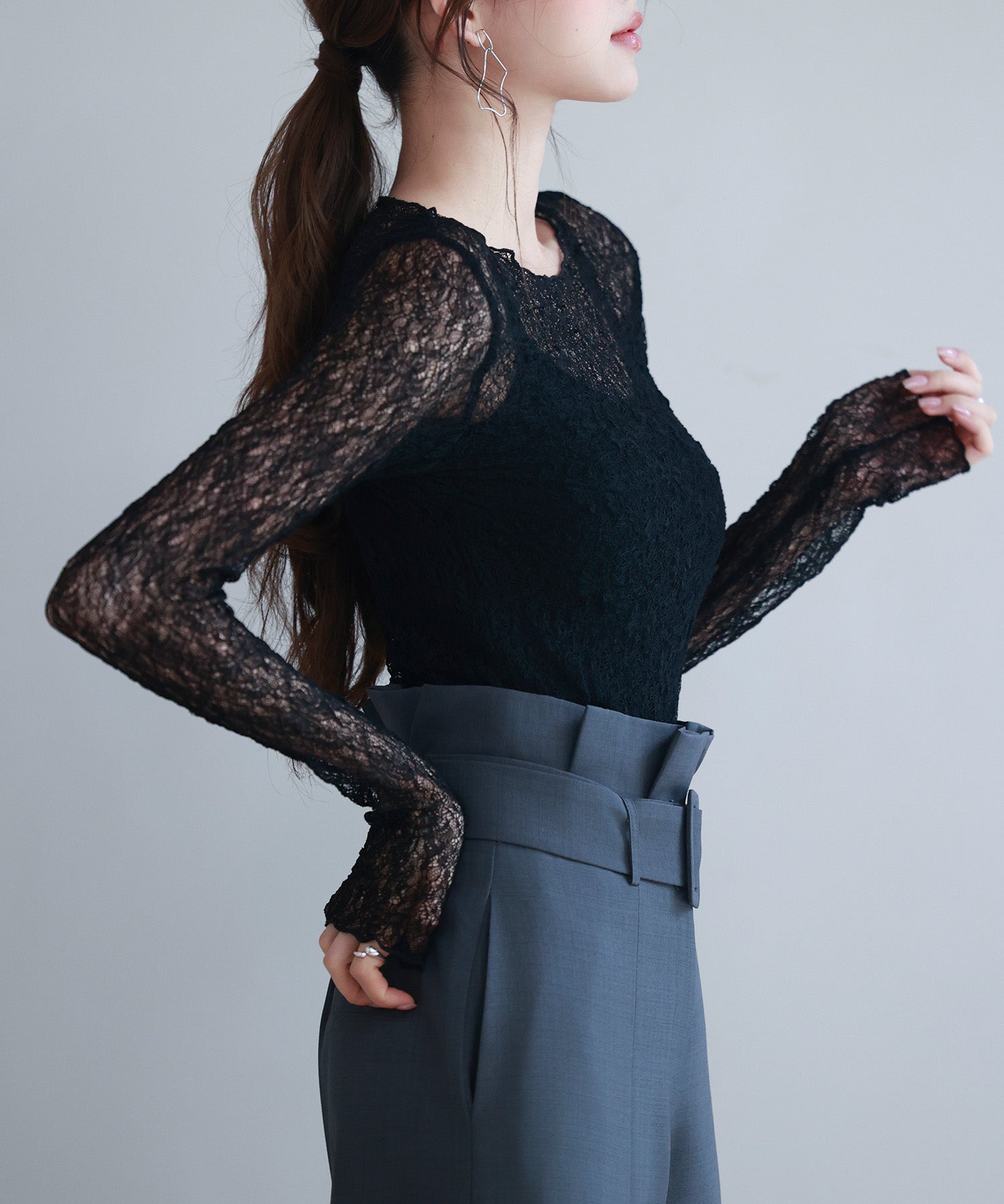 キャミソールとレーストップス2点セットsdp0259 ブラック