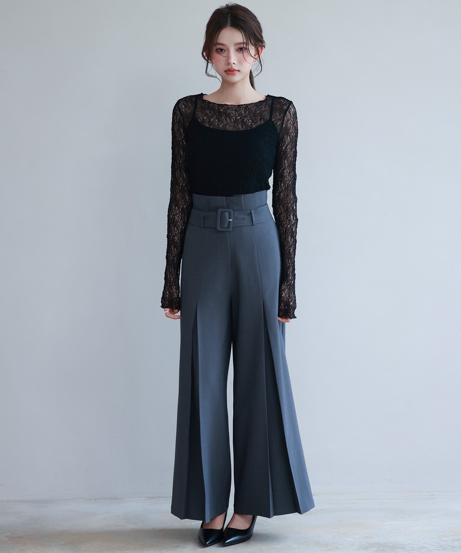 キャミソールとレーストップス2点セットsdp0259 ブラック