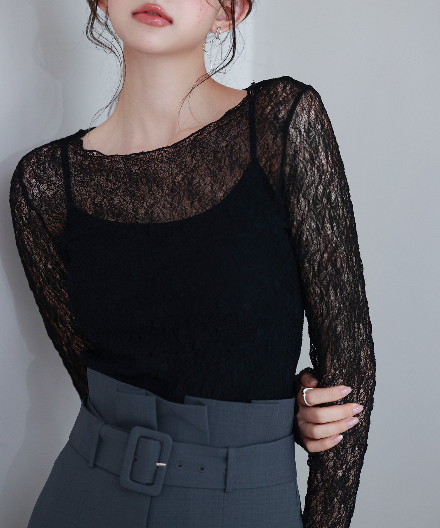 キャミソールとレーストップス2点セットsdp0259 ブラック