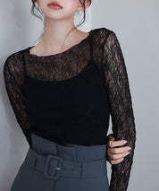 キャミソールとレーストップス2点セットsdp0259 ブラック