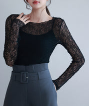 キャミソールとレーストップス2点セットsdp0259 ブラック