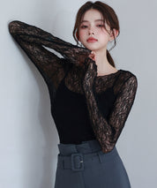 キャミソールとレーストップス2点セットsdp0259 ブラック