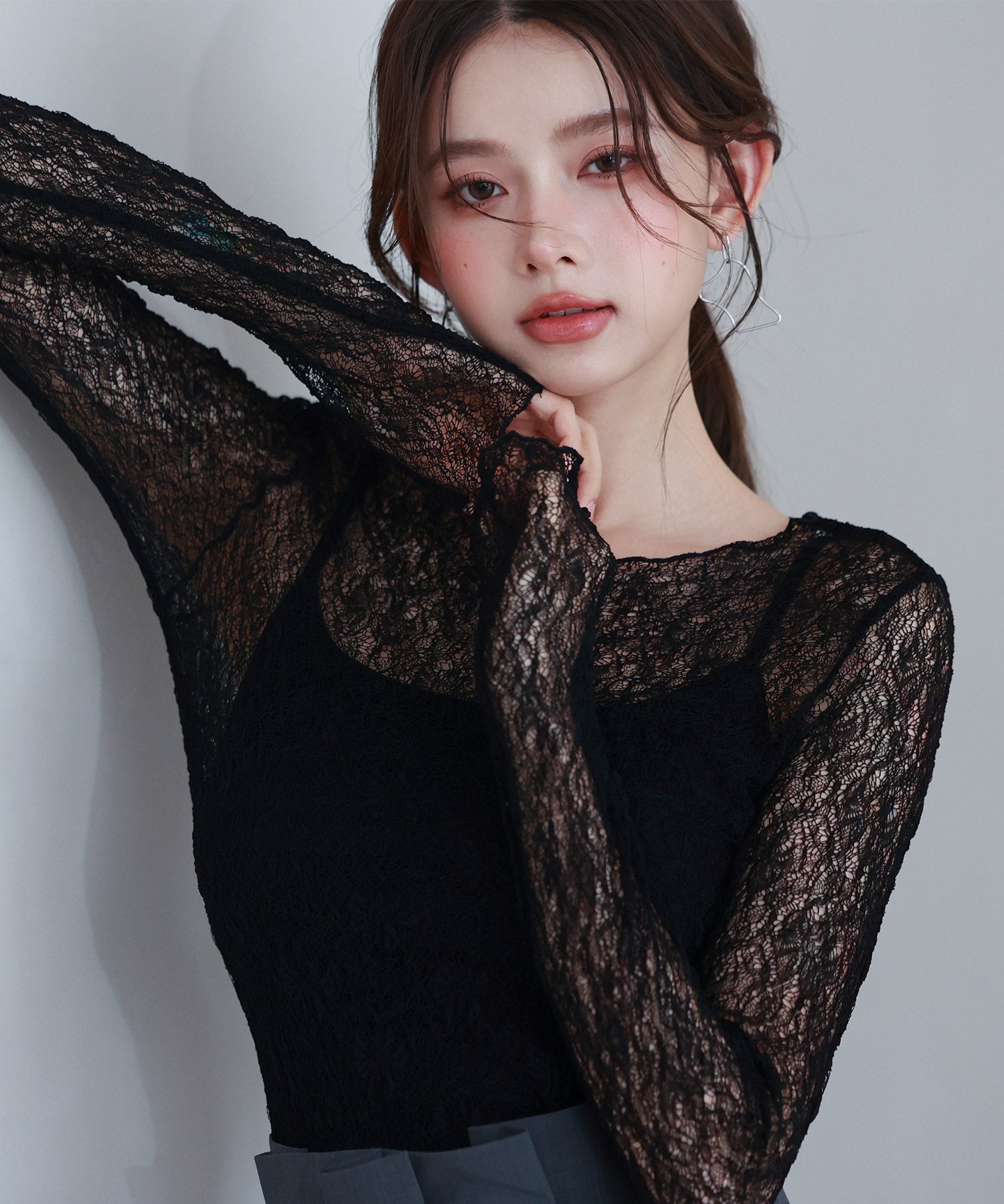 キャミソールとレーストップス2点セットsdp0259 ブラック