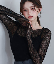 キャミソールとレーストップス2点セットsdp0259 ブラック