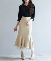 チュールドッキングハイウエストスカートsdp0261 ベージュ