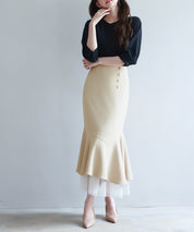 チュールドッキングハイウエストスカートsdp0261 ベージュ