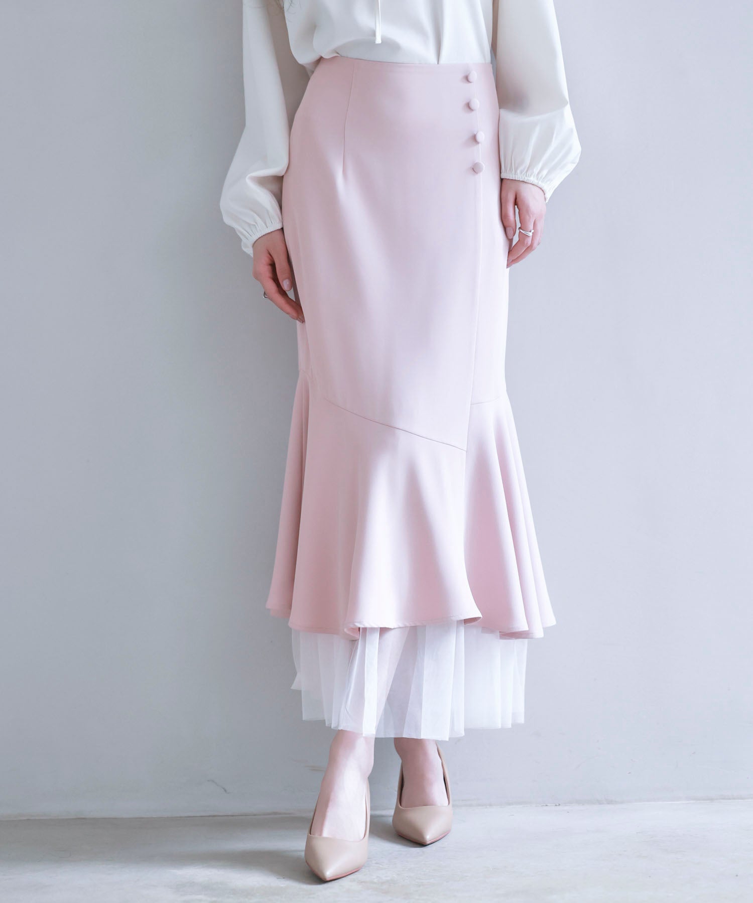 チュールドッキングハイウエストスカートsdp0261 ピンク