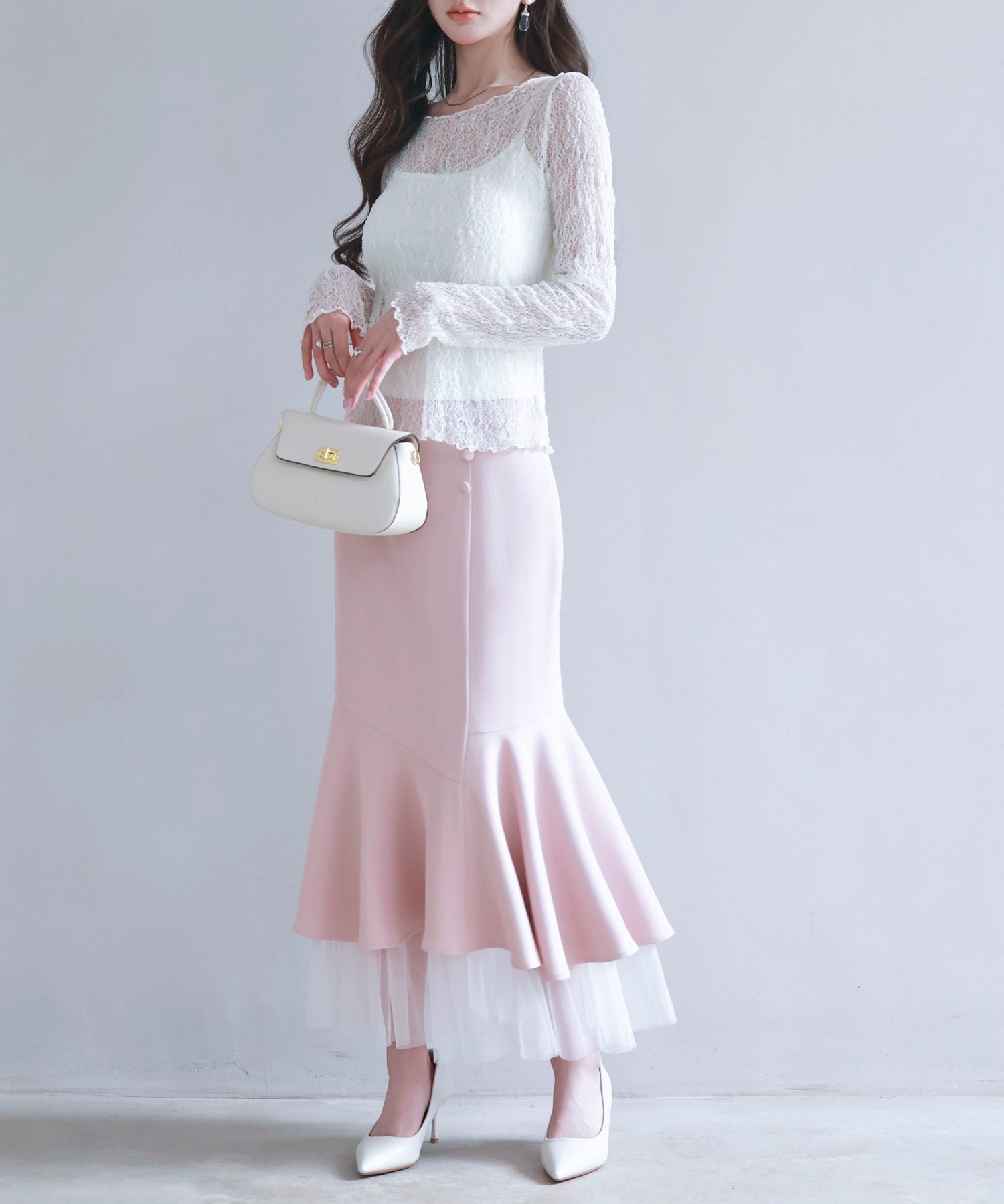 チュールドッキングハイウエストスカートsdp0261 ピンク