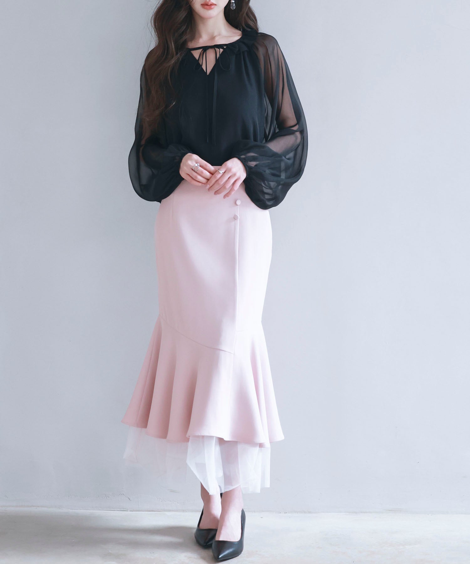 チュールドッキングハイウエストスカートsdp0261 ピンク