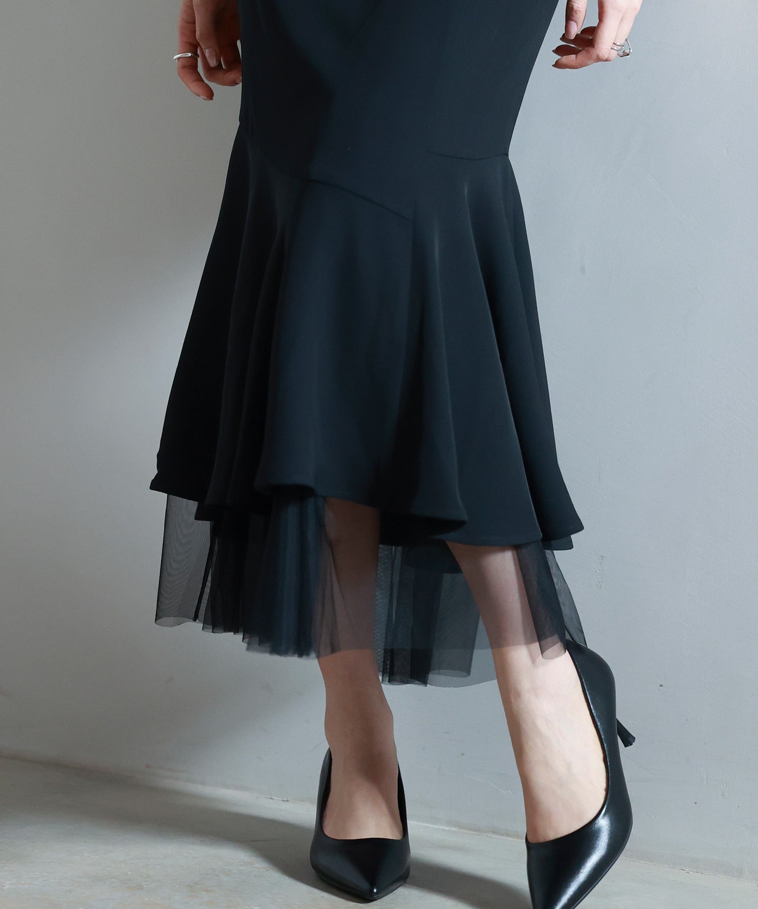 チュールドッキングハイウエストスカートsdp0261 ブラック