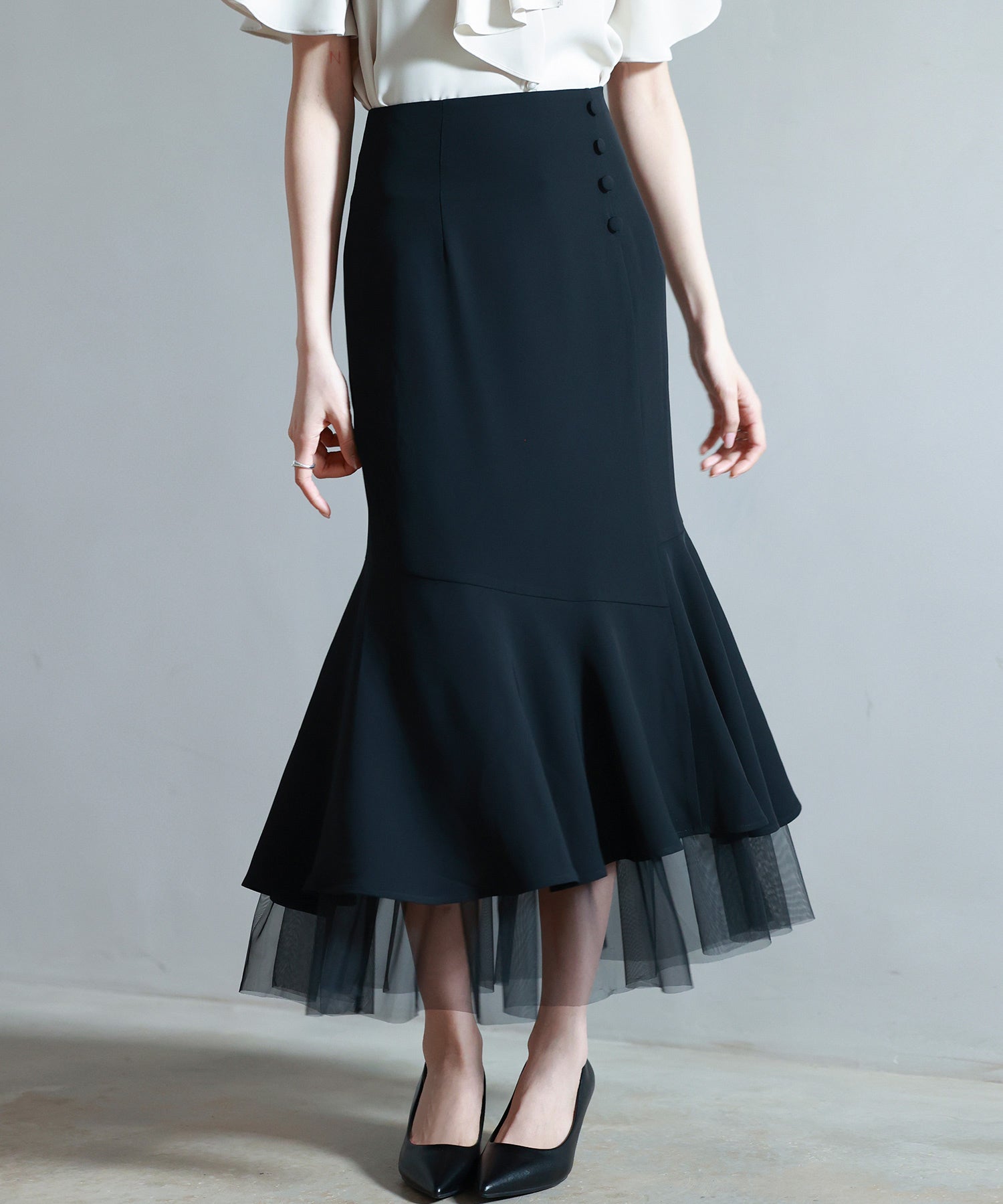 チュールドッキングハイウエストスカートsdp0261 ブラック