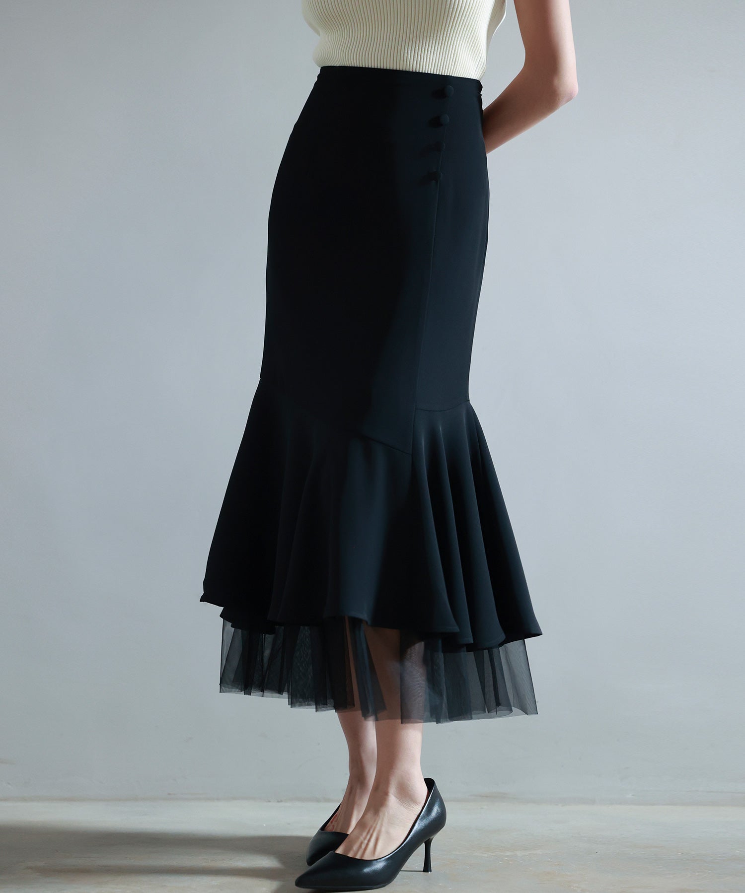 チュールドッキングハイウエストスカートsdp0261 ブラック