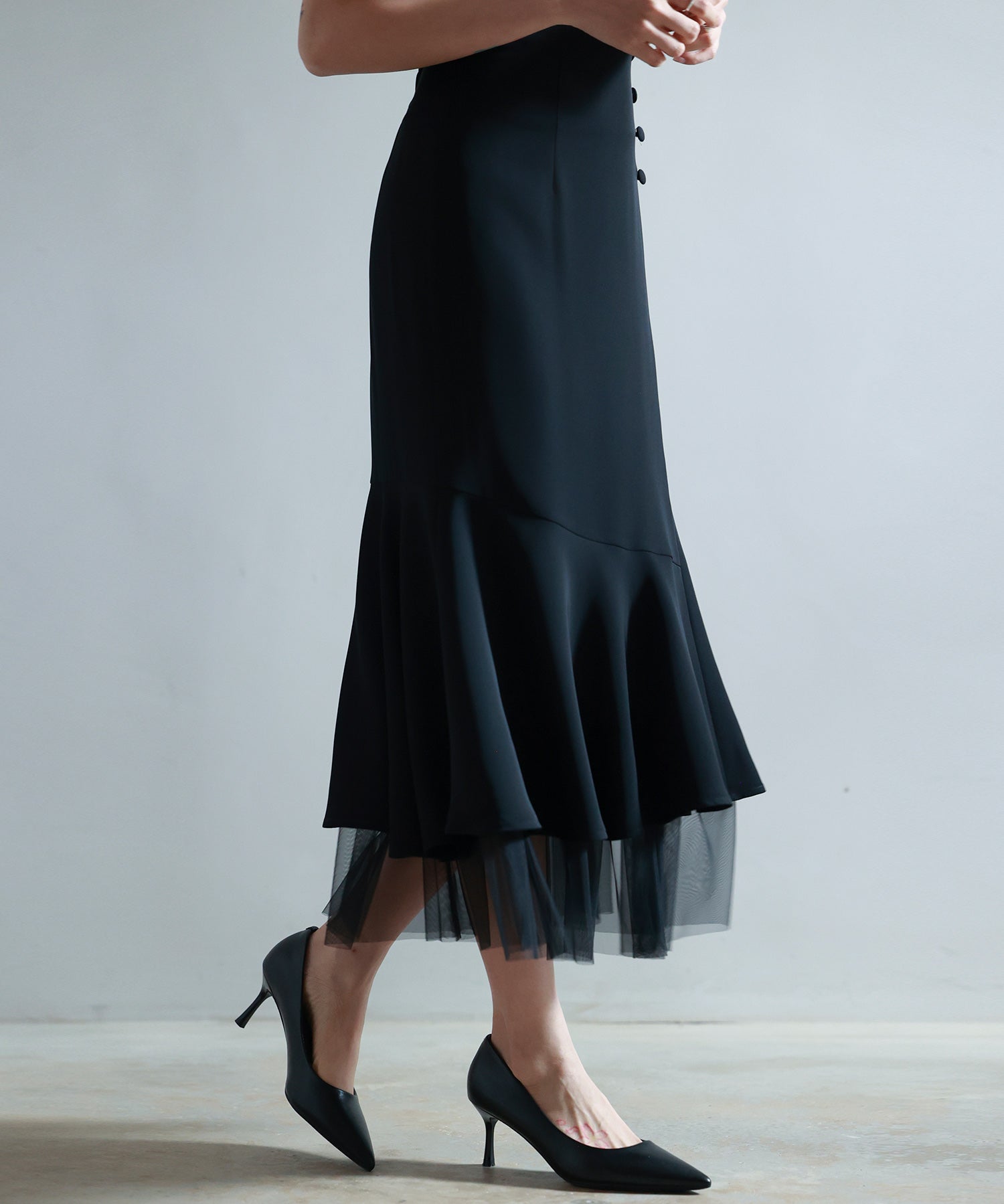 チュールドッキングハイウエストスカートsdp0261 ブラック