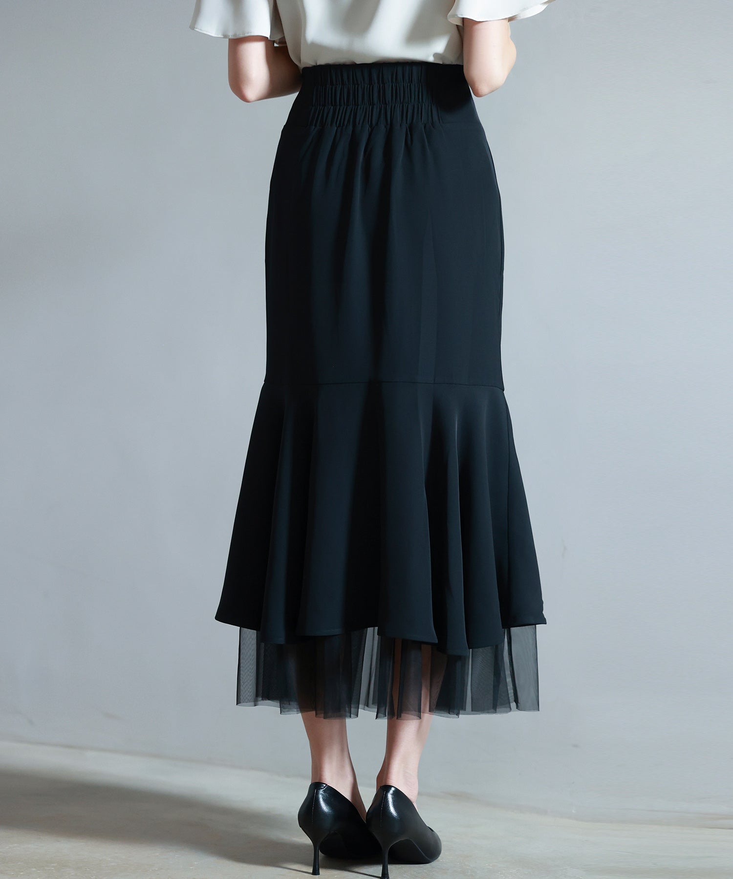 チュールドッキングハイウエストスカートsdp0261 ブラック