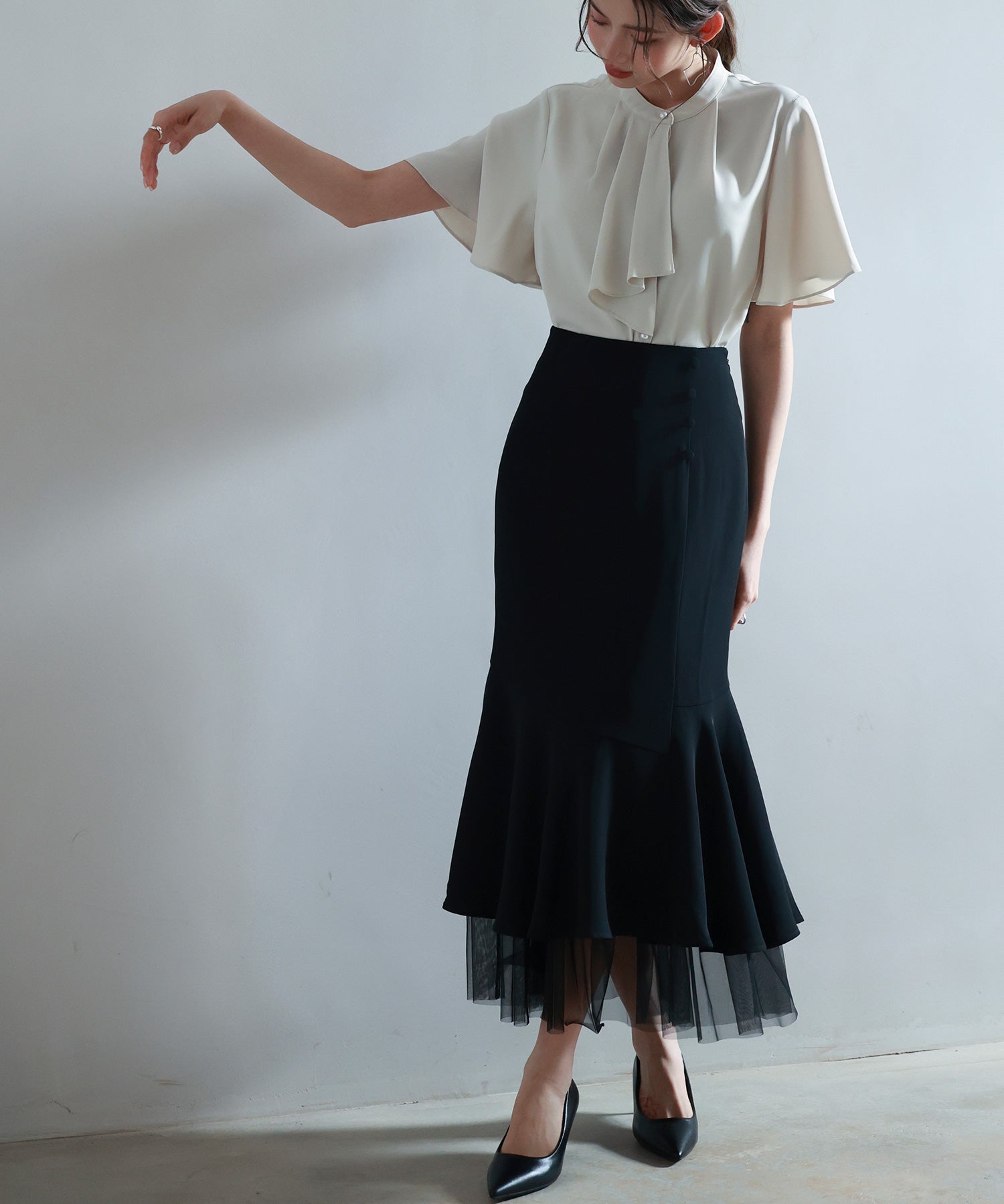 チュールドッキングハイウエストスカートsdp0261 ブラック