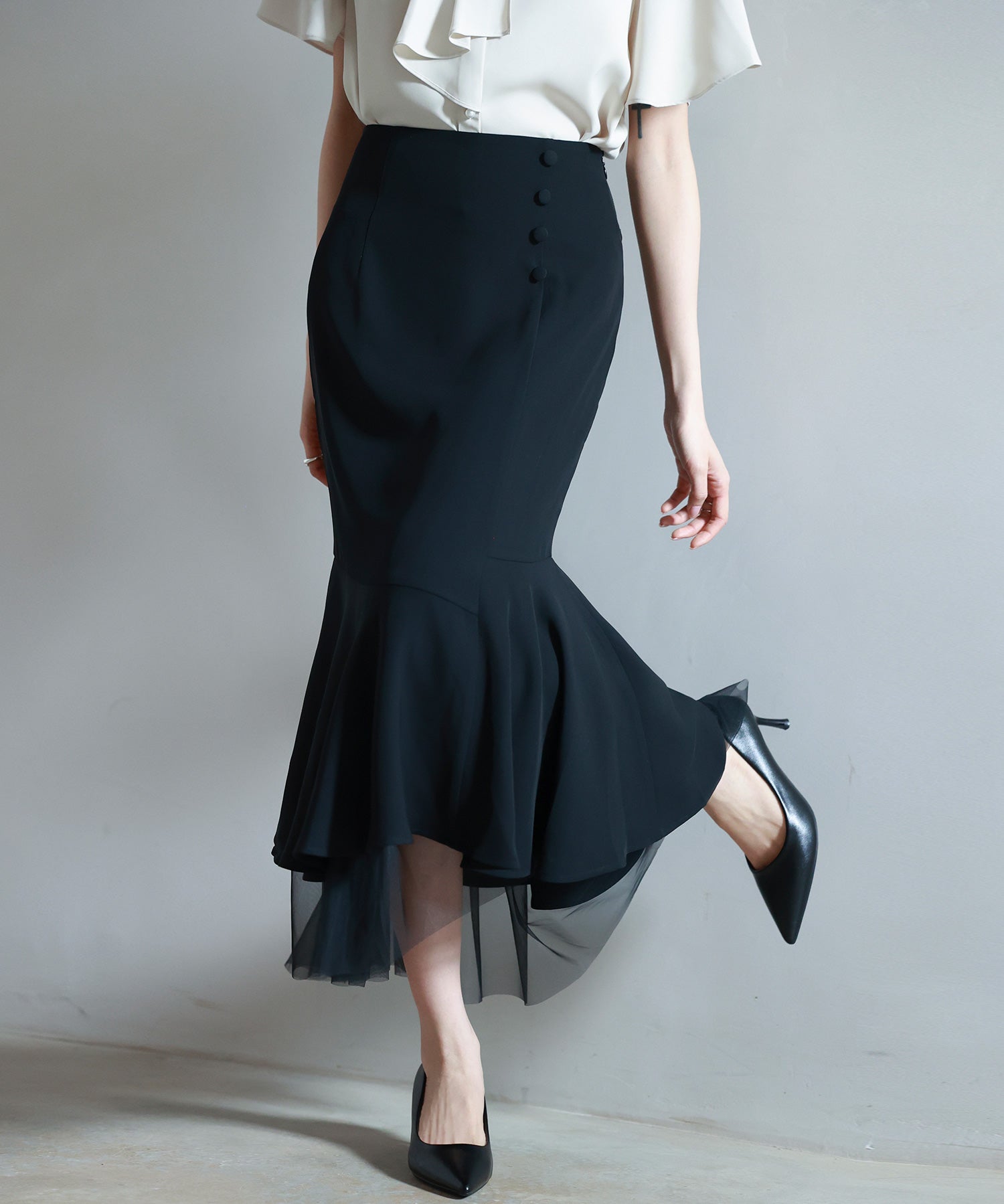 チュールドッキングハイウエストスカートsdp0261 ブラック