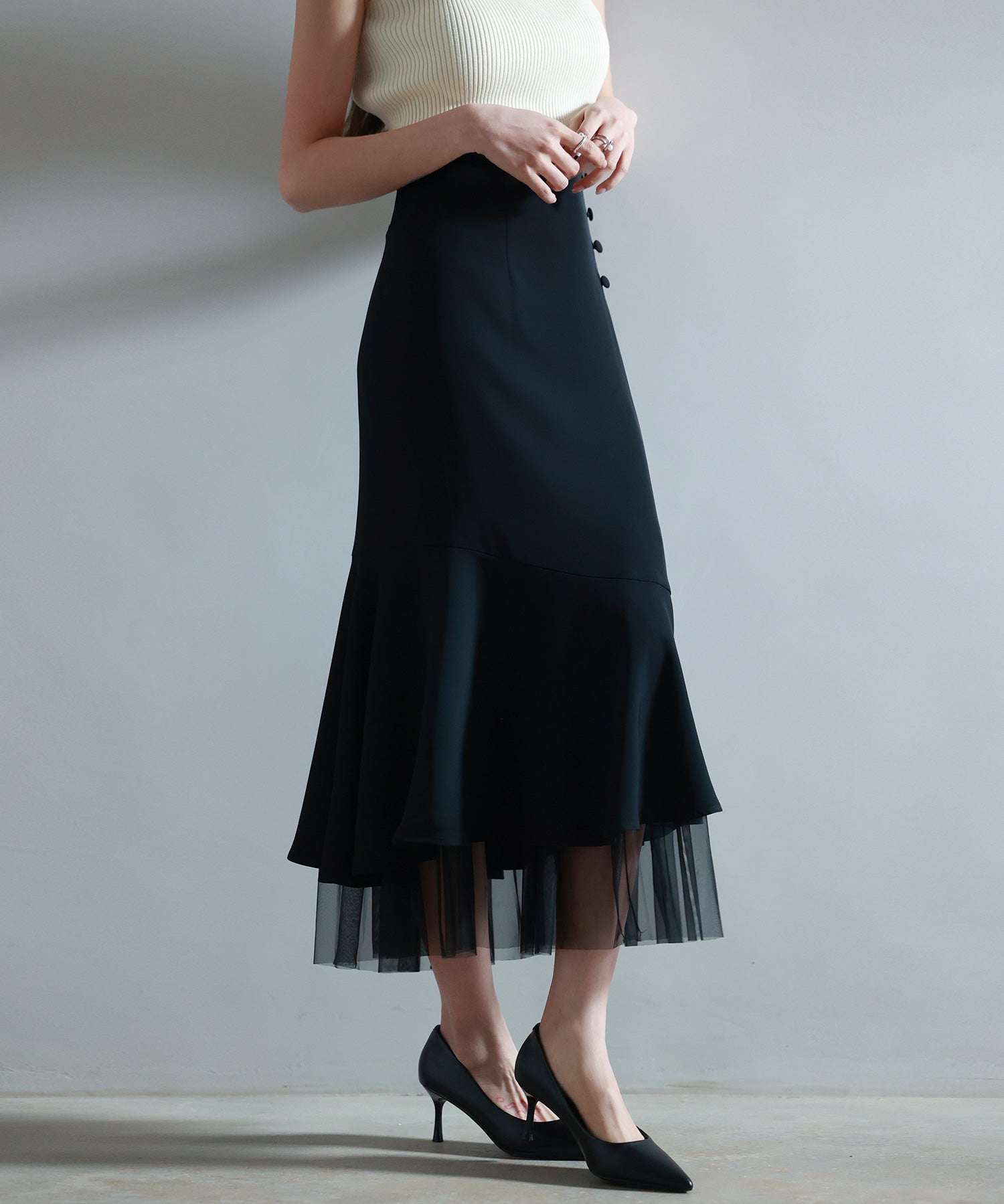 チュールドッキングハイウエストスカートsdp0261 ブラック