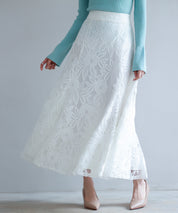 ロング丈ハイウエスト総レーススカートsdp0262 ホワイト