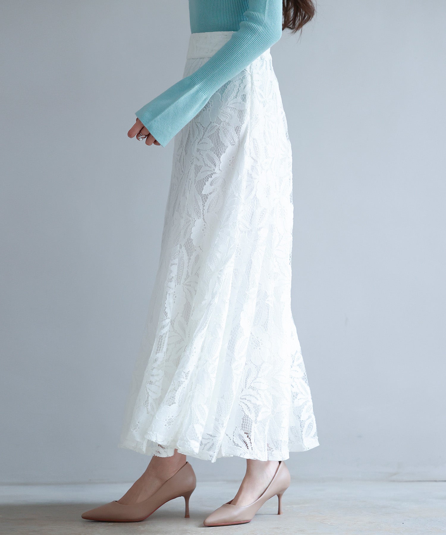 ロング丈ハイウエスト総レーススカートsdp0262 ホワイト