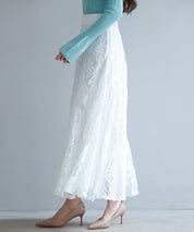 ロング丈ハイウエスト総レーススカートsdp0262 ホワイト