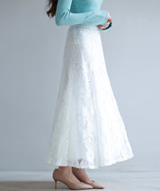 ロング丈ハイウエスト総レーススカートsdp0262 ホワイト