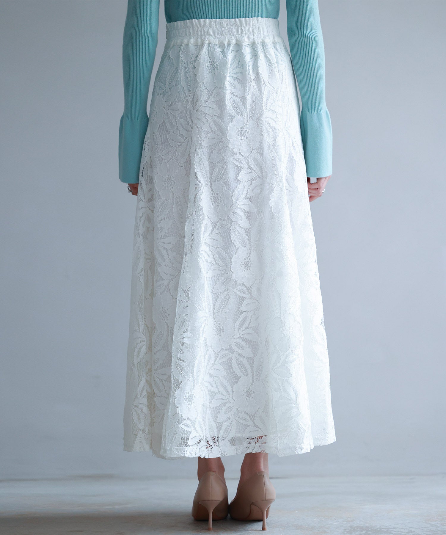 ロング丈ハイウエスト総レーススカートsdp0262 ホワイト