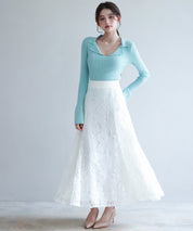 ロング丈ハイウエスト総レーススカートsdp0262 ホワイト