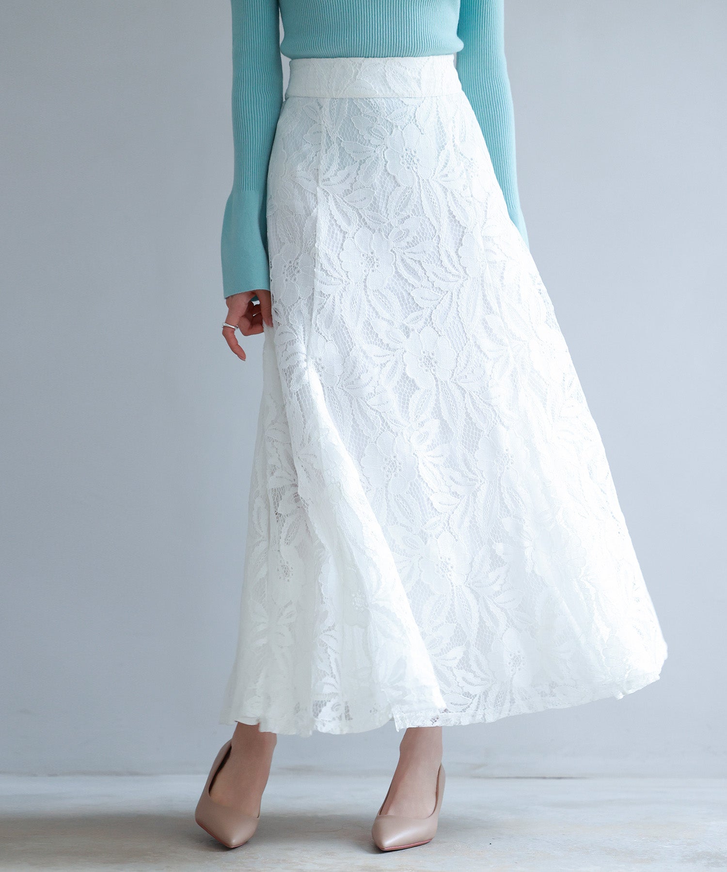 ロング丈ハイウエスト総レーススカートsdp0262 ホワイト