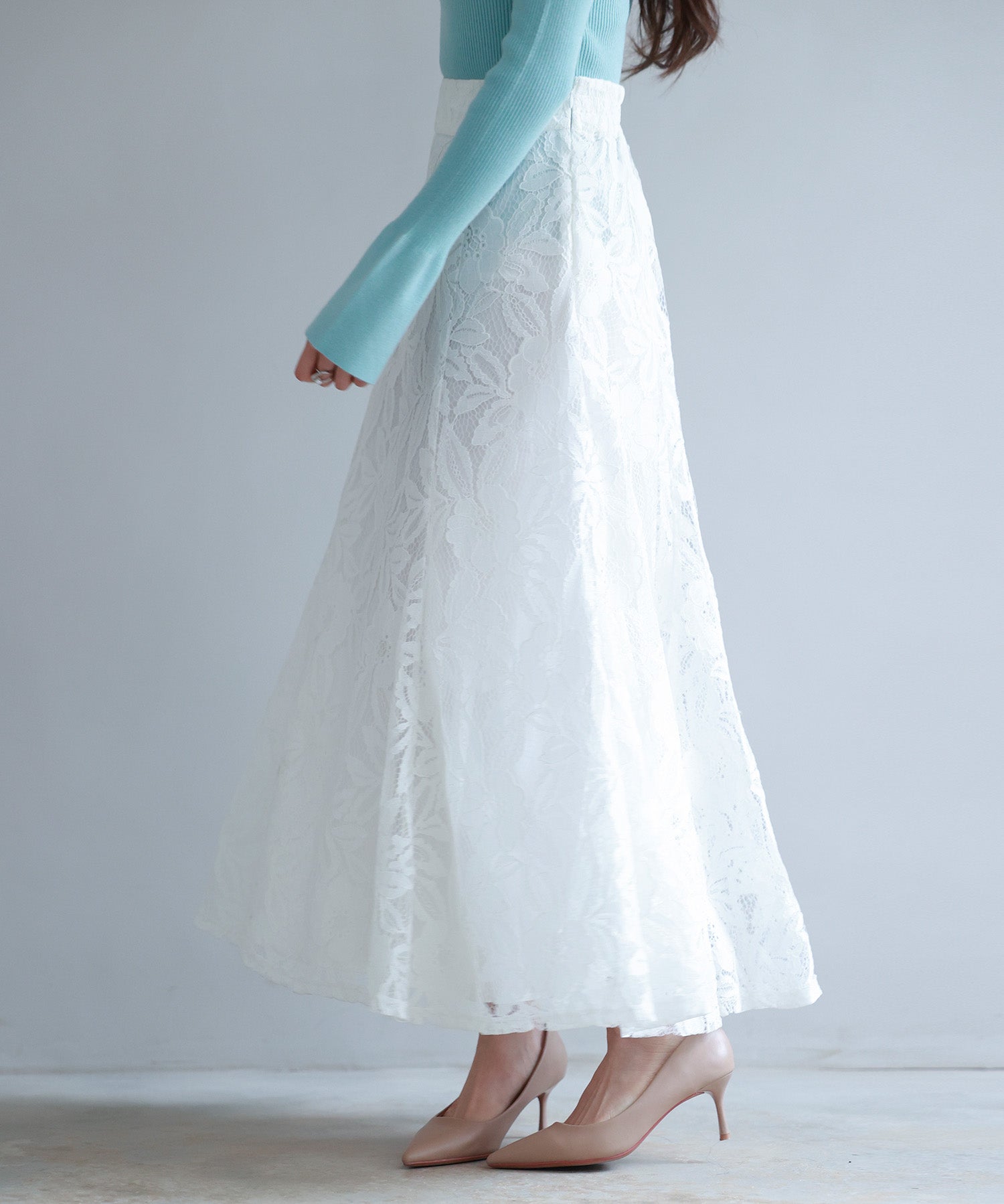 ロング丈ハイウエスト総レーススカートsdp0262 ホワイト