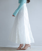 ロング丈ハイウエスト総レーススカートsdp0262 ホワイト