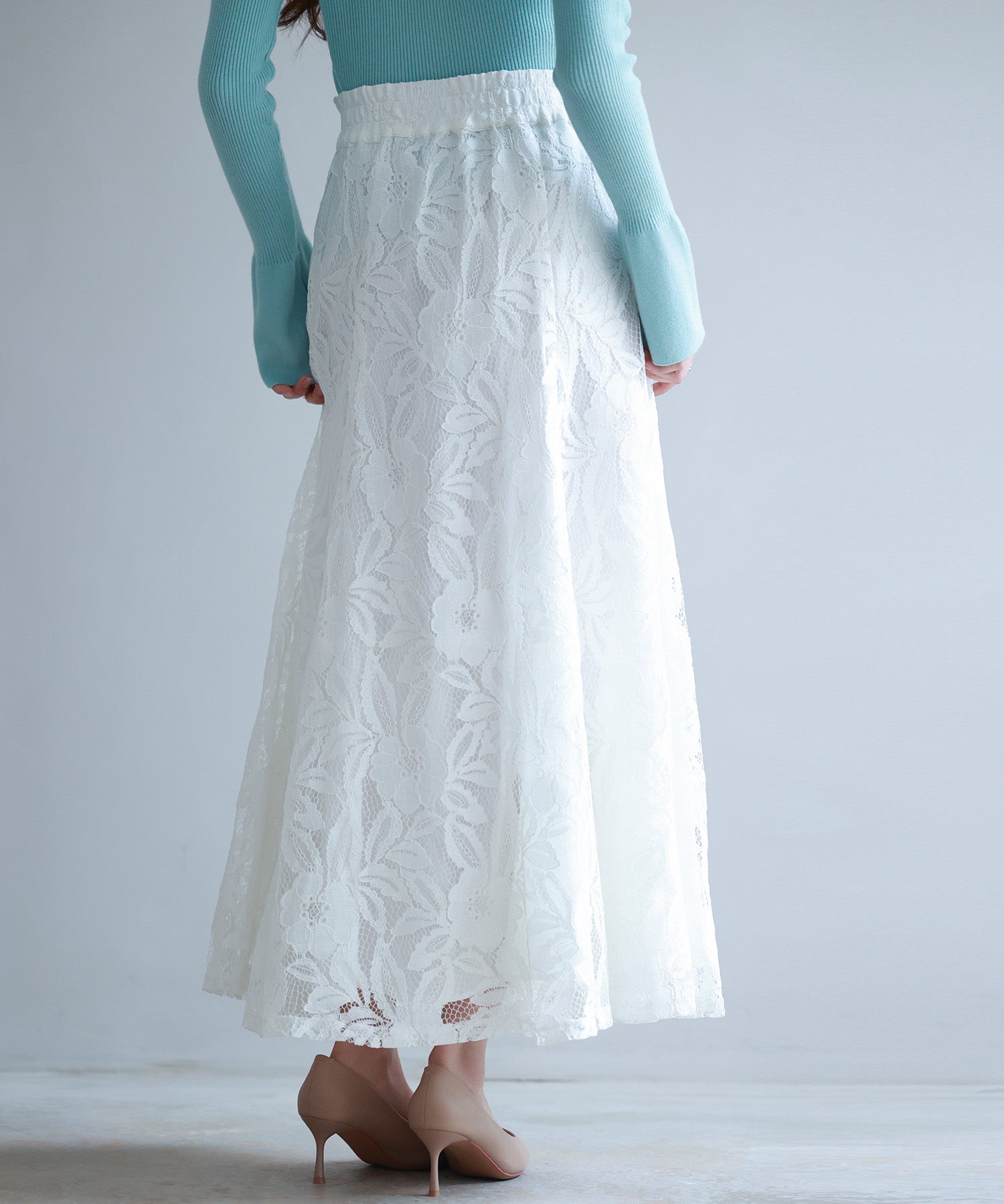 ロング丈ハイウエスト総レーススカートsdp0262 ホワイト
