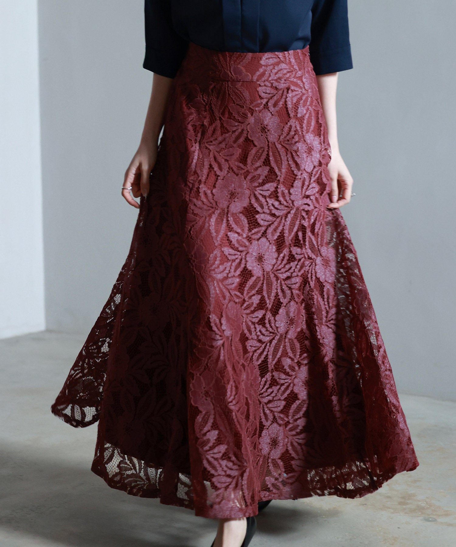 ロング丈ハイウエスト総レーススカートsdp0262-102-290