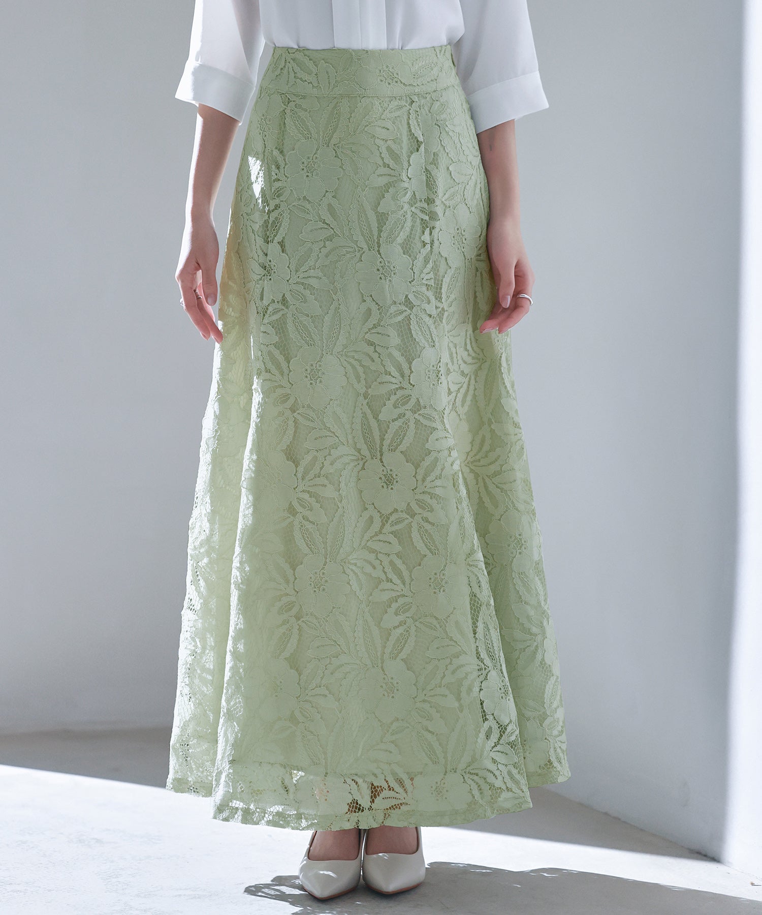 ロング丈ハイウエスト総レーススカートsdp0262-102-35