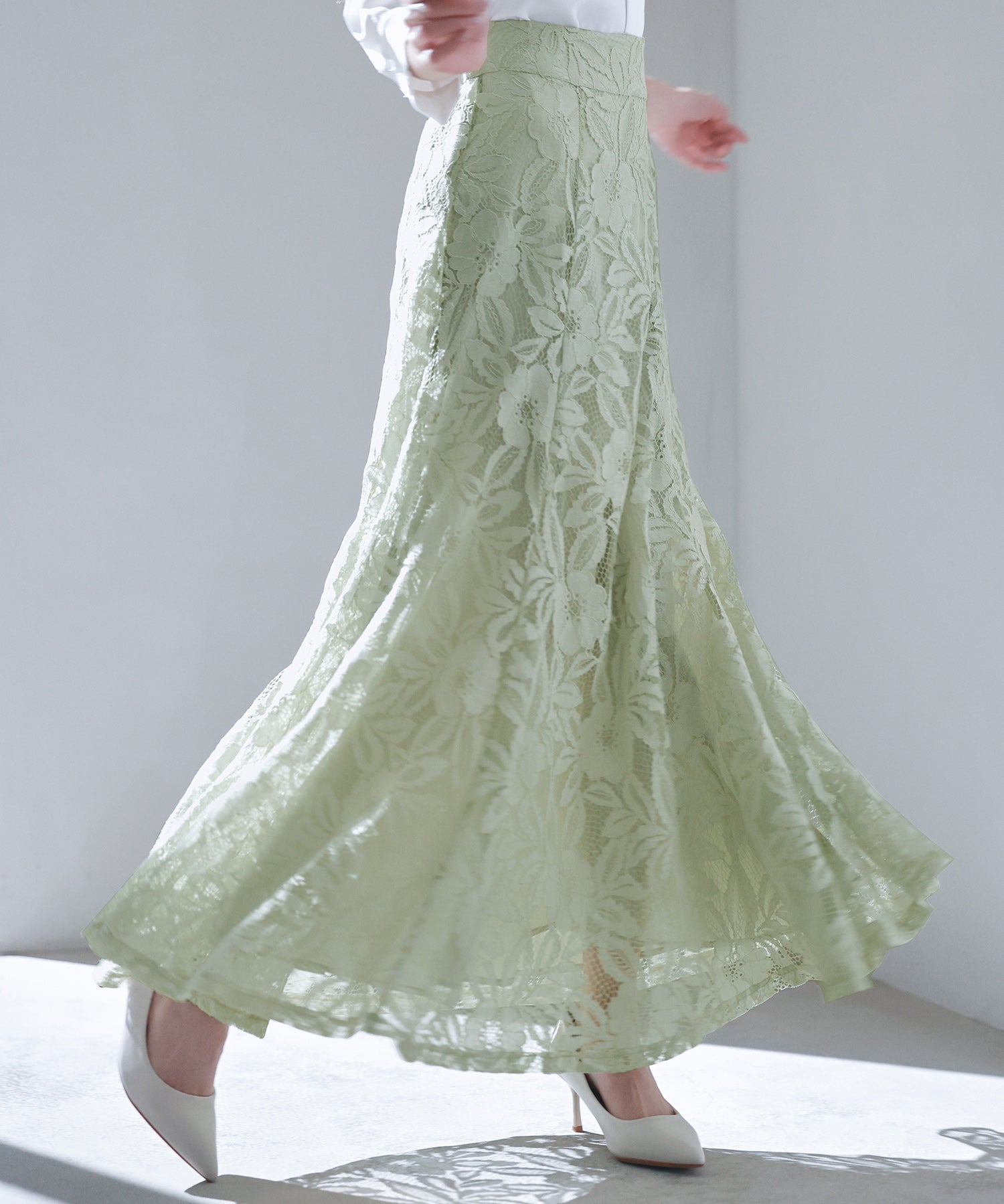 ロング丈ハイウエスト総レーススカートsdp0262 グリーン