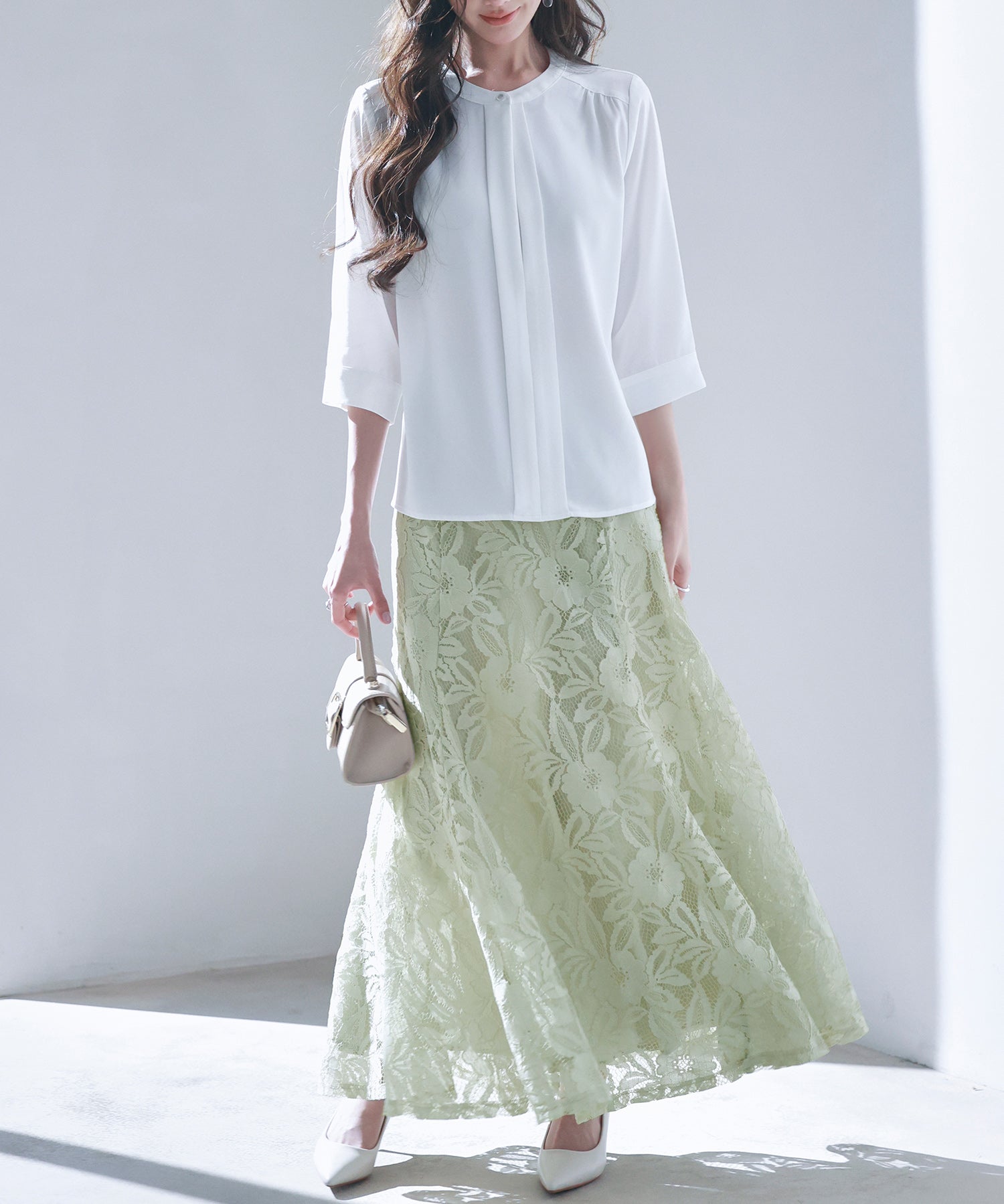 ロング丈ハイウエスト総レーススカートsdp0262 グリーン