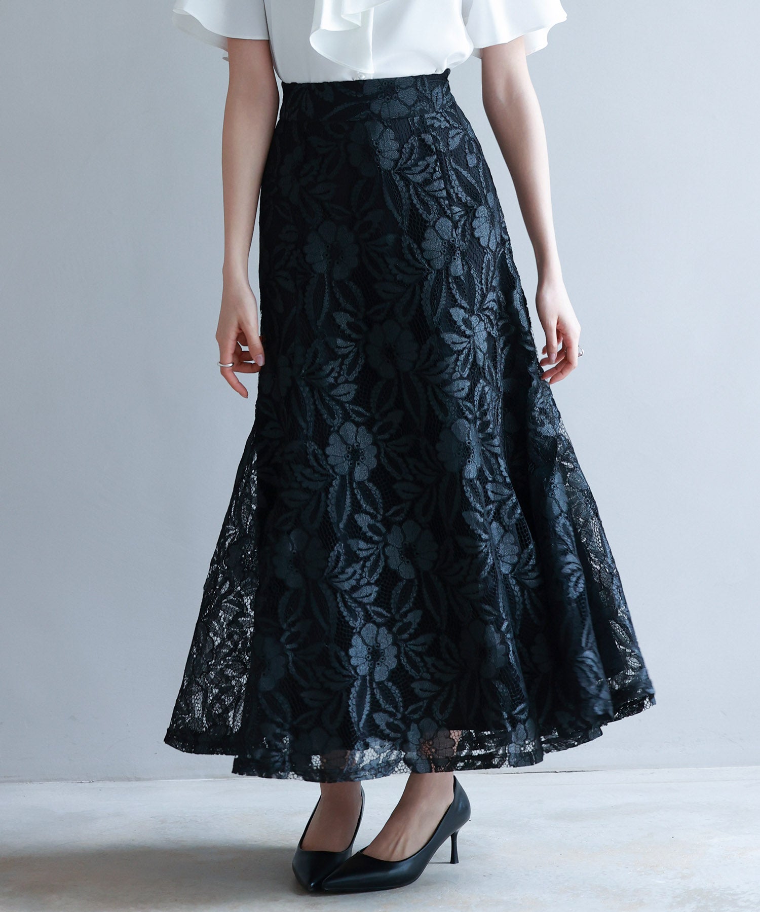 ロング丈ハイウエスト総レーススカートsdp0262-102-8