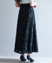 ロング丈ハイウエスト総レーススカートsdp0262 ブラック