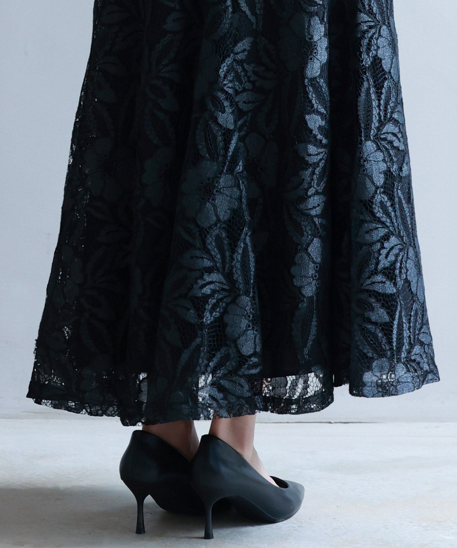 ロング丈ハイウエスト総レーススカートsdp0262 ブラック