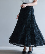 ロング丈ハイウエスト総レーススカートsdp0262 ブラック