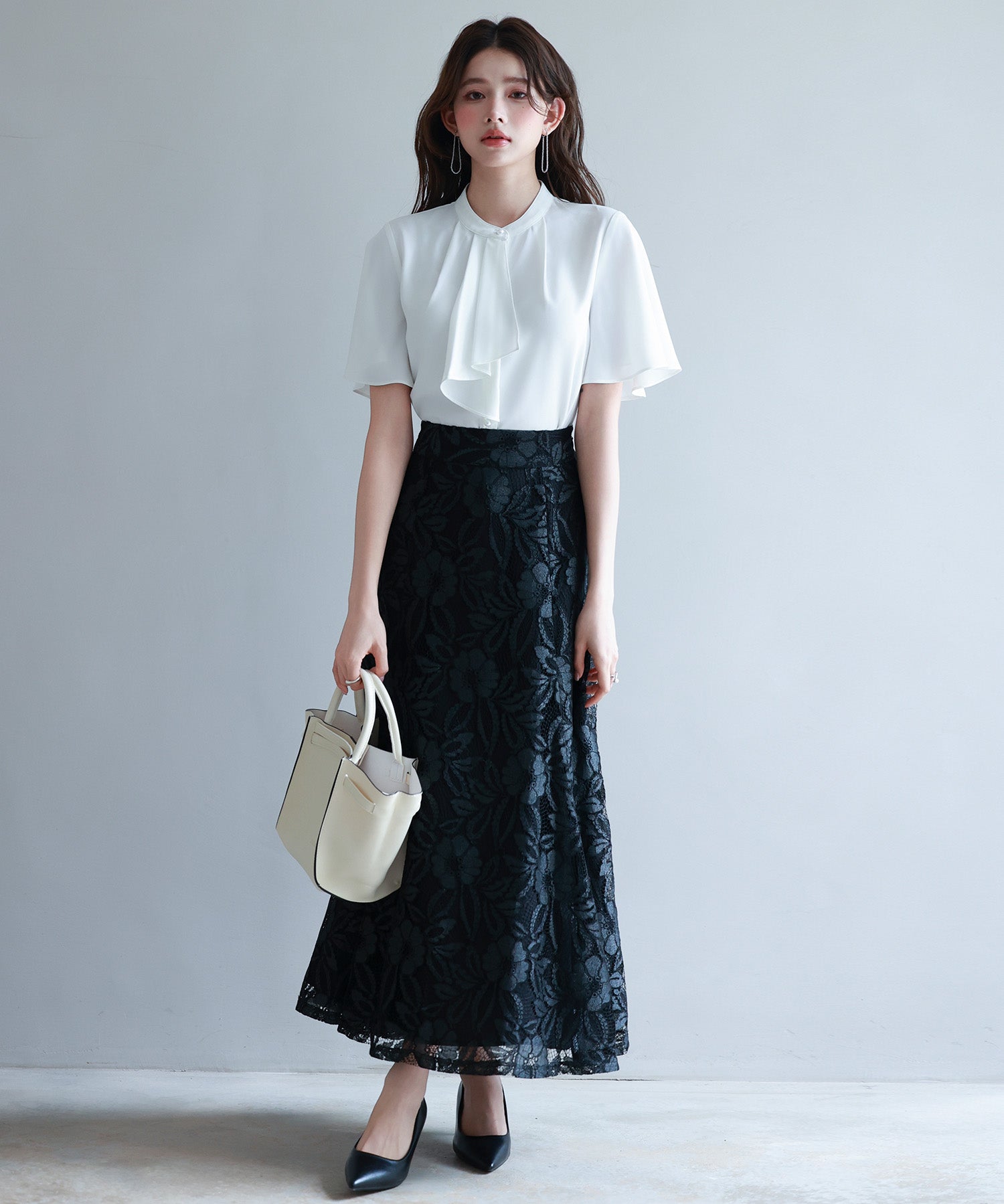 ロング丈ハイウエスト総レーススカートsdp0262 ブラック