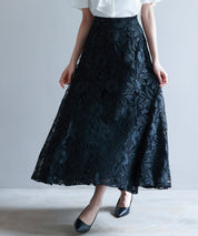 ロング丈ハイウエスト総レーススカートsdp0262 ブラック